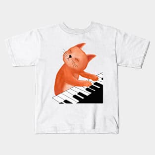 Cat playing piano Kids T-Shirt